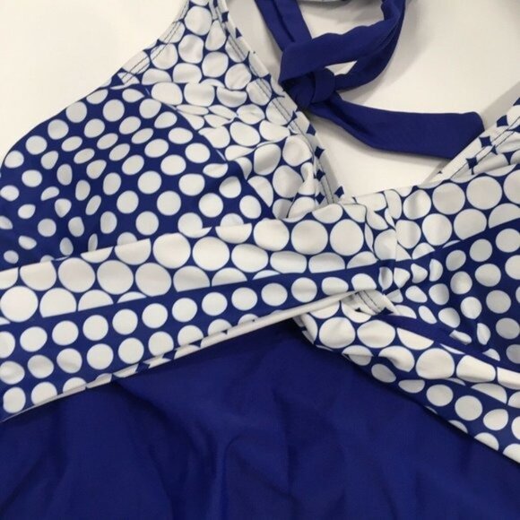 One Piece POLKA DOT Swimsuit Blue White Women Size Small Color Block New - Picture 7 of 8